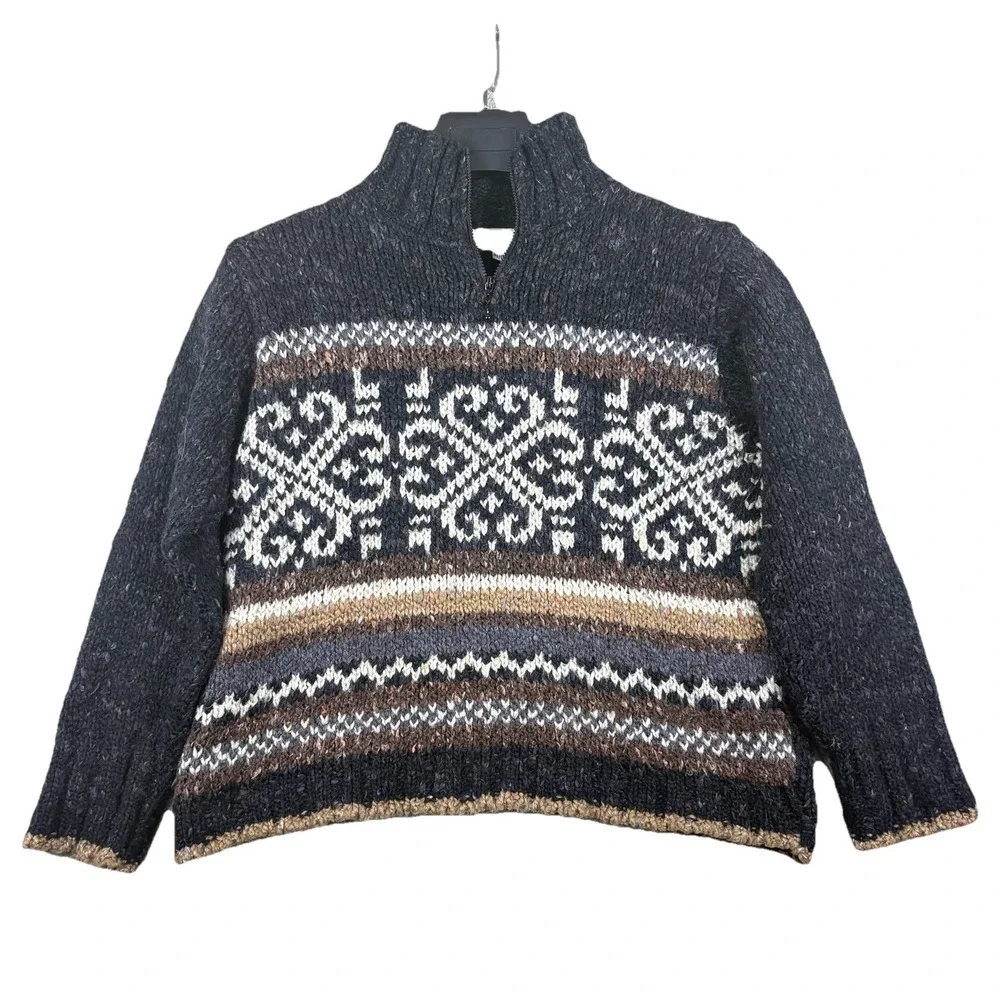 Relais Petite Vintage Fair Isle Knit Sweater Women S 1/2 Zip Nordic Pullover USA - Picture 2 of 12